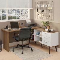 Escritorio en L Hanae Gales y Blanco | Masiva Home