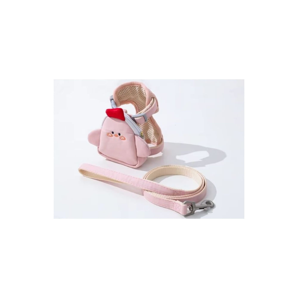 Pechera para Mascotas con Correa  Diseño Pollito  Talla M - ROSADO