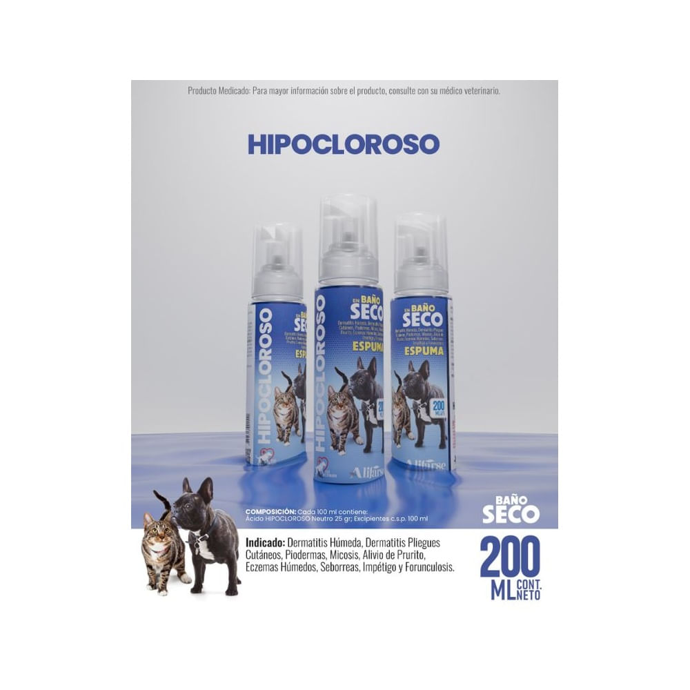 BAÑO EN SECO HIPOCLOROSO - Para Perros y Gatos- De 200 ml