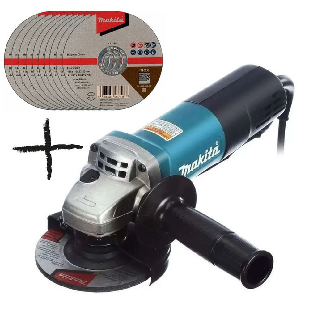 Amoladora Angular 4 1/2" 840Watts + 10 discos de corte 1mm  Makita 9557HPG
