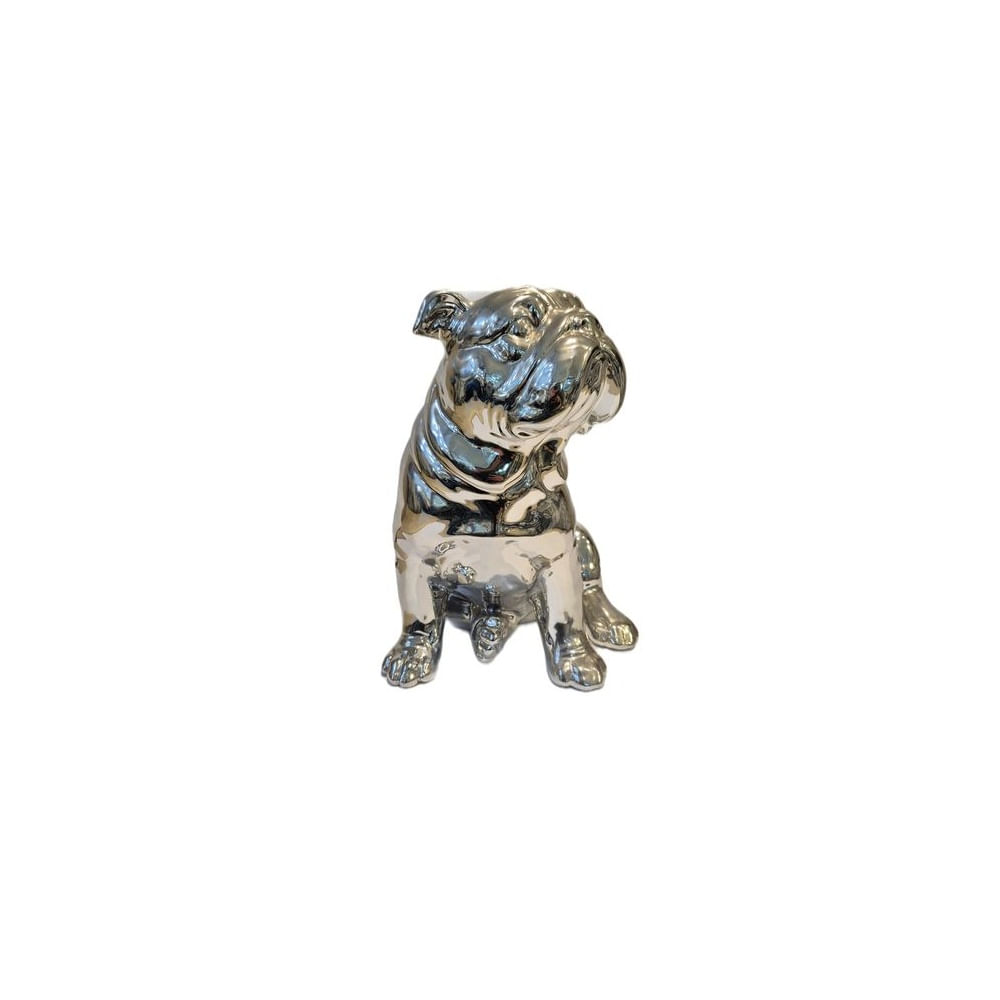 Figura Decorativa Perro Estilo Bulldog en Acabado Cromado - Adorno Elegante para Sala Regalo Ideal