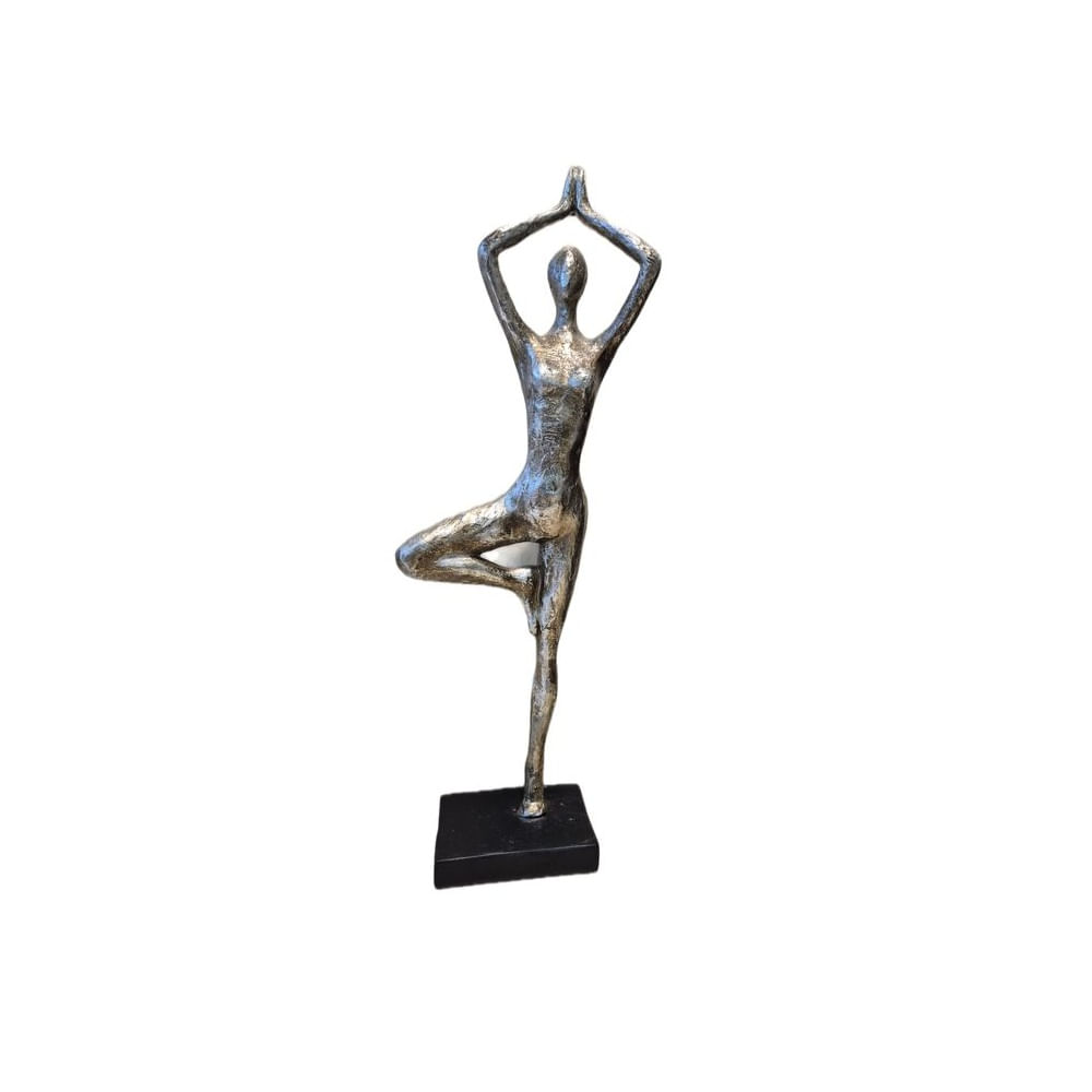 Figura Decorativa Escultura Yoga Plateada con Base  - Adorno Elegante para Sala Regalo Ideal