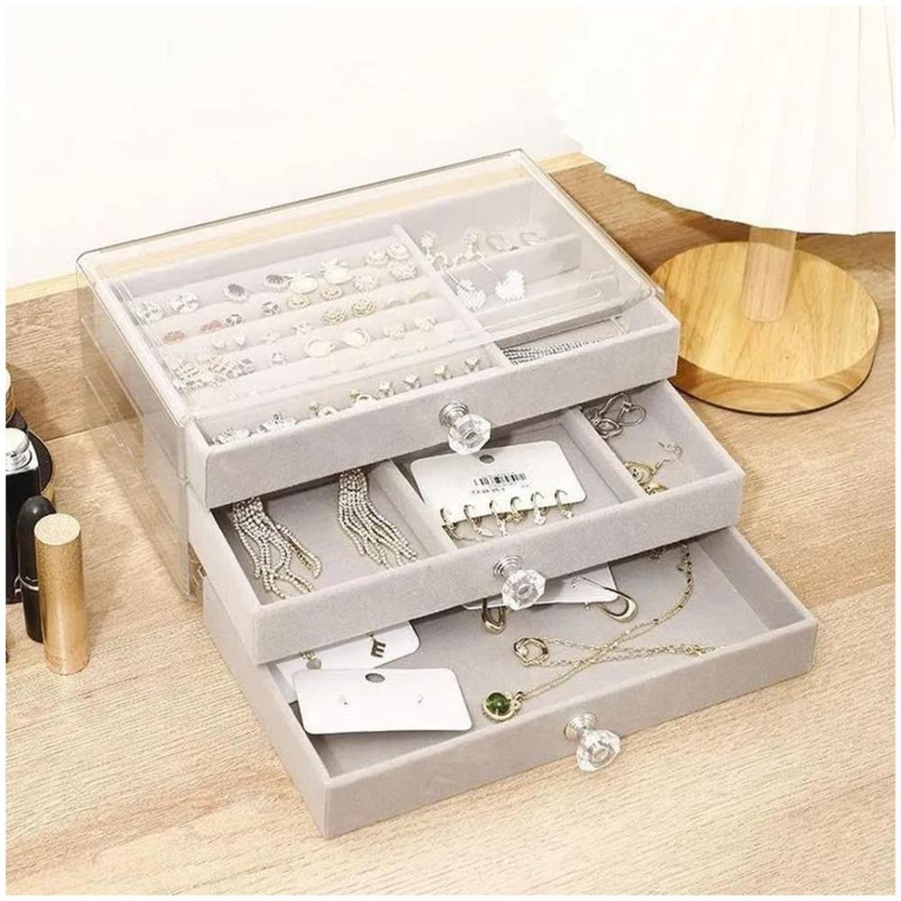 Joyero Organizador de Joyas y Accesorios 3 Niveles Acrílico Gris