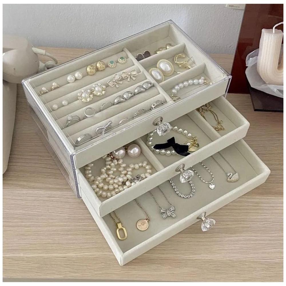 Joyero Organizador de Joyas y Accesorios 3 Niveles Acrílico Crema