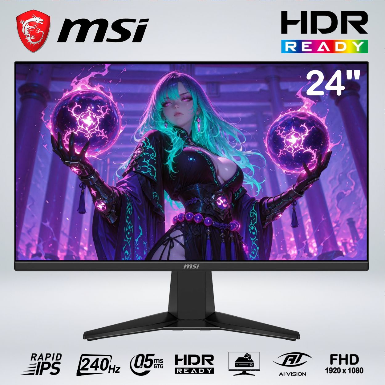 MONITOR GAMER MAG 245F X24 FULL HD 23.8'' rapid IPS 240hz 0.5ms HDR AI VISION