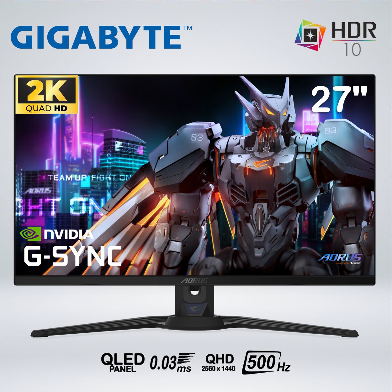 MONITOR GAMER AORUS FO27Q5P QD OLED 27 pulgadas 2K 500hz 0.03ms HDR G-SYNC