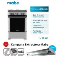 COCINA MABE CMP6010FG1 A GAS DE 4 HORNILLAS SILVER + CAMPANA MABE