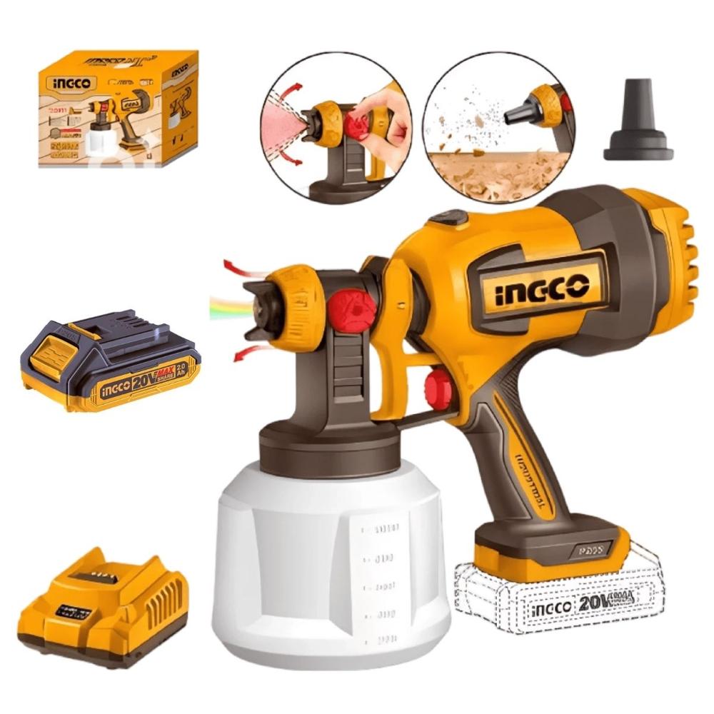 Pistola De Pintar Ingco Csgli20042 20V 1000Ml + Boquillas