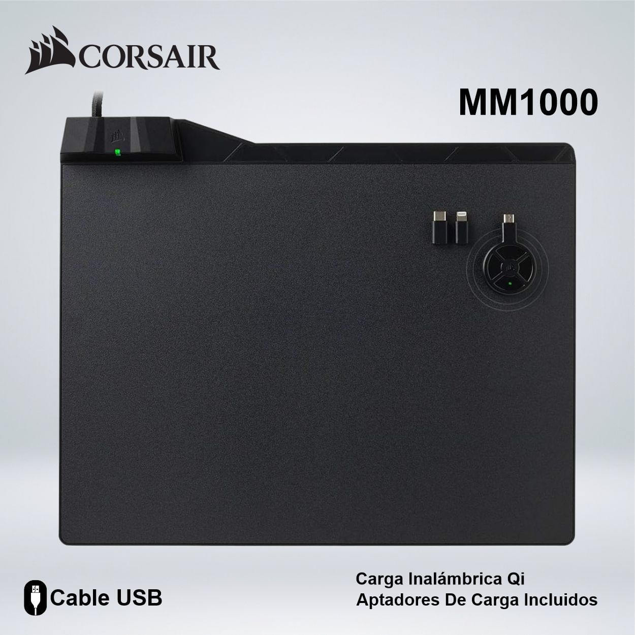 MOUSEPAD CORSAIR MM1000 CARGA INALAMBRICA QI SUPERFICIE MICROTEXTURADA