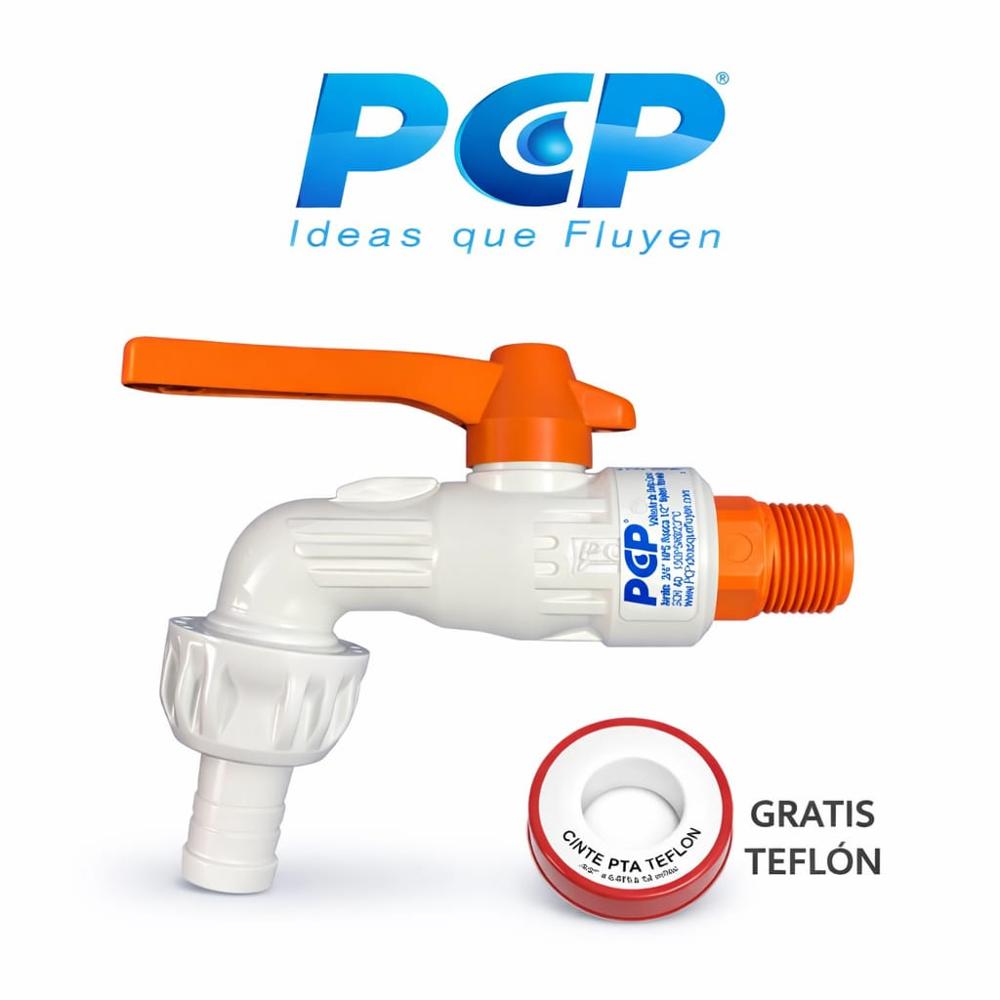 Grifo Caño Jardín y Lavandería PVC Pesado Blanco Teflon PCP