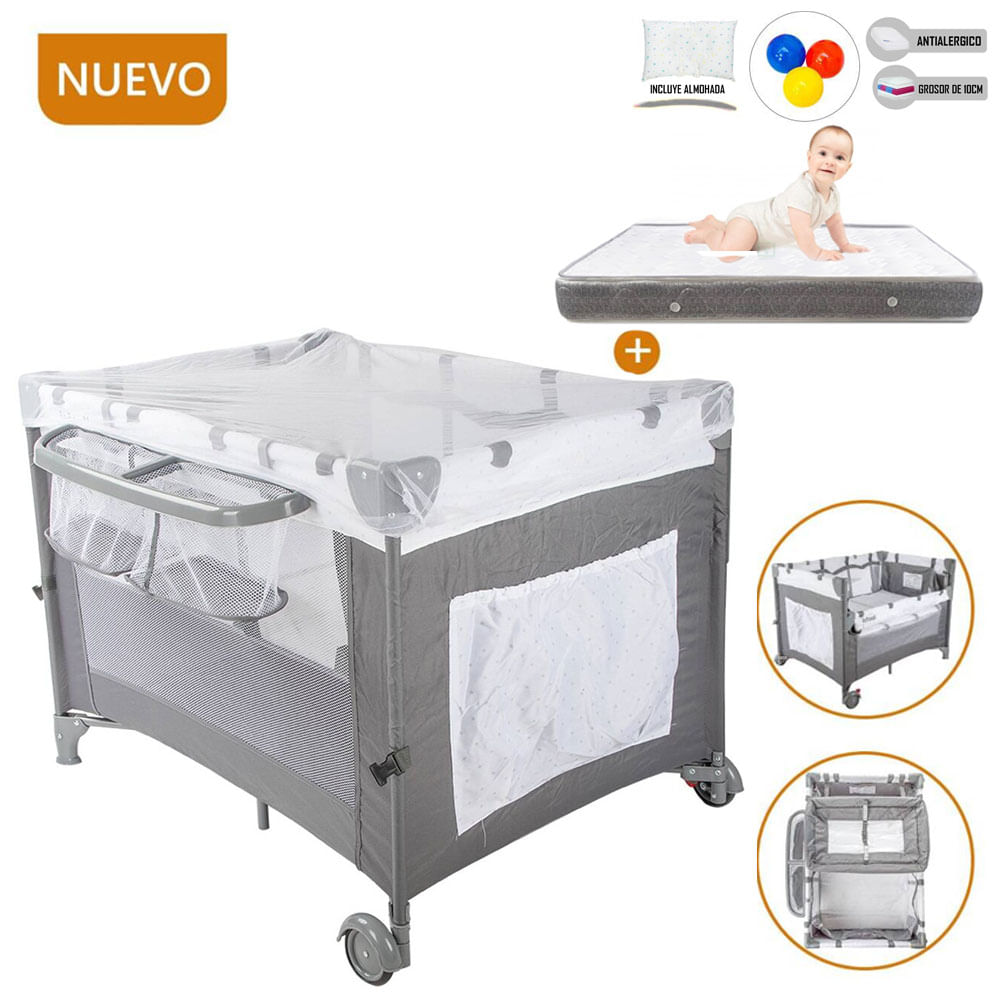 Cuna Corral Always Together Infanti Marengo - Colchón Gris