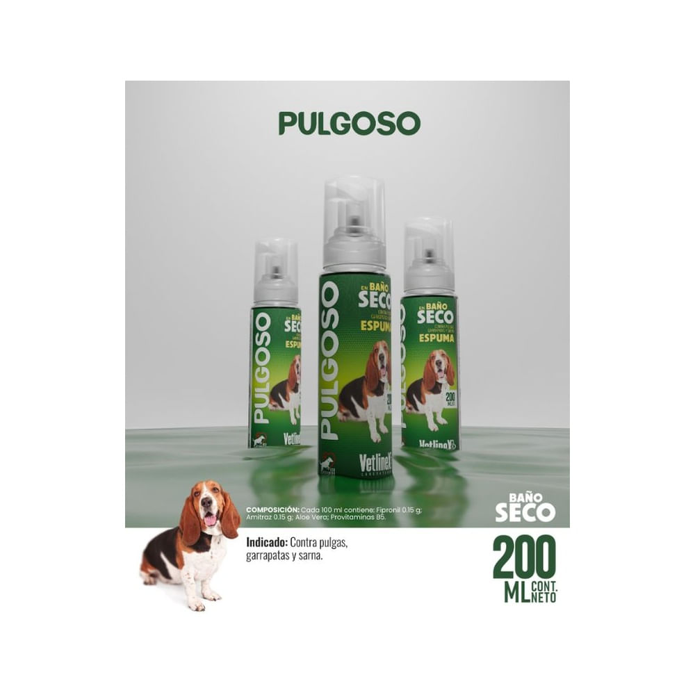 BAÑO EN SECO PULGOSO - Protección contra Pulgas y Garrapatas - 200ML