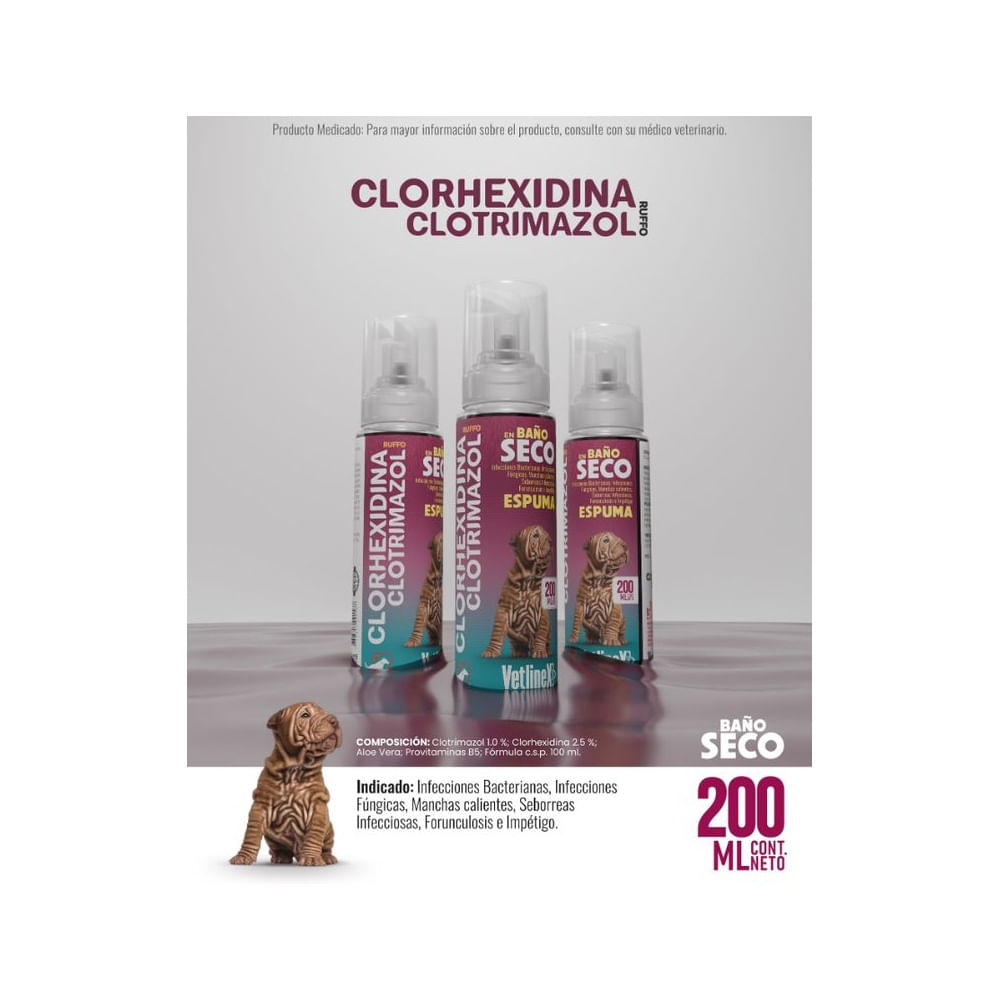BAÑO EN SECO CLORHEXIDINA+CLOTRIMAZOL - DE 200 ml