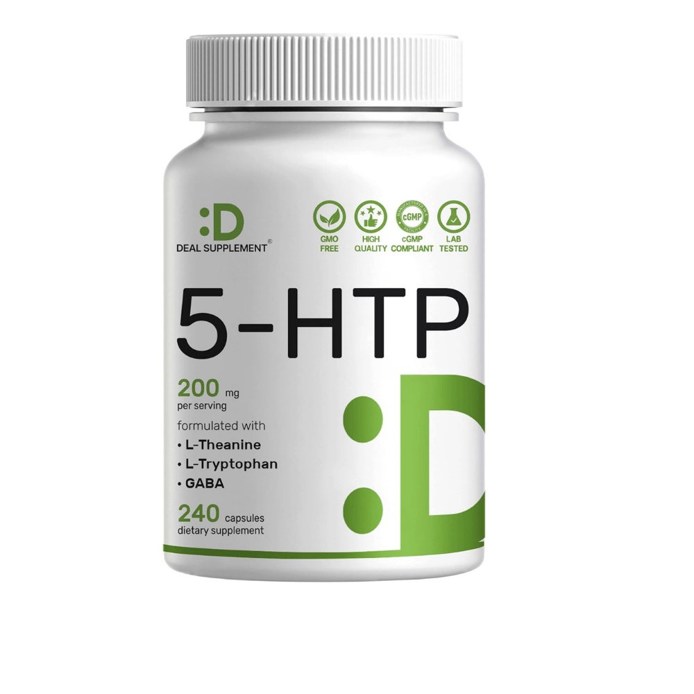5 HTP 200mg  Complejo 4 en 1 240 Cápsulas  Con L Teanina GABA y Triptófano