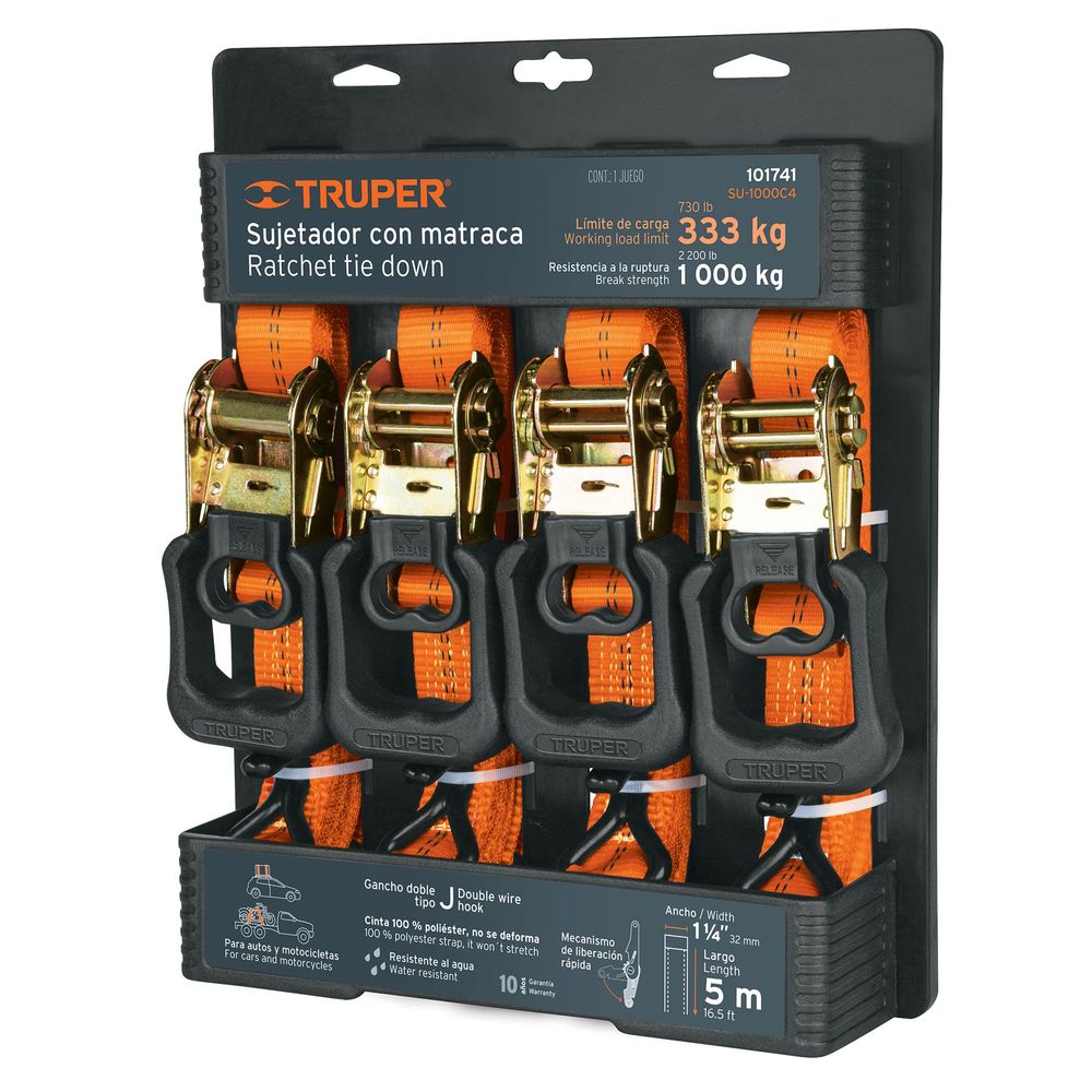 Juego Sujetadores C matraca Carga Máx 1000 Kg Truper 101741 Color Naranja