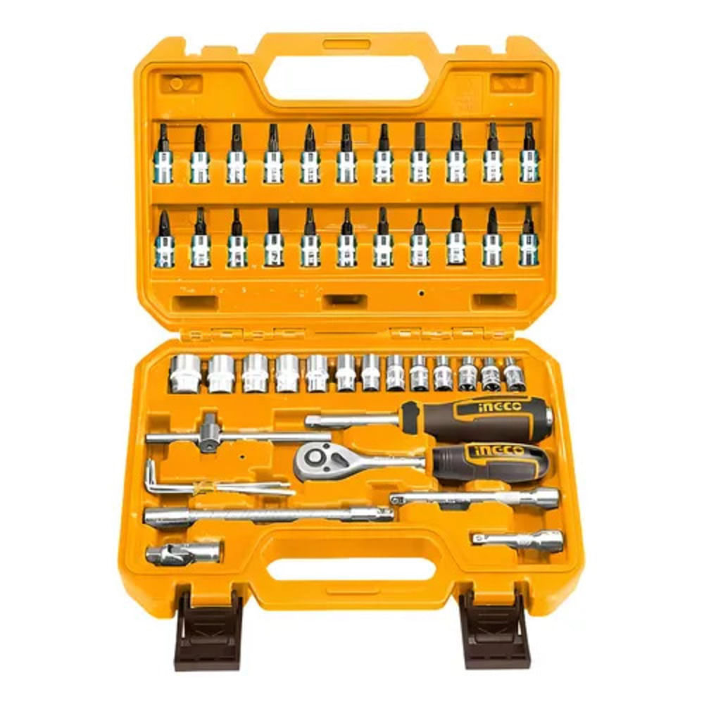 Juego De Dados Puntas Y Llaves 82 Pzs 1.4  .1.2 Ingco Color Naranja Claro