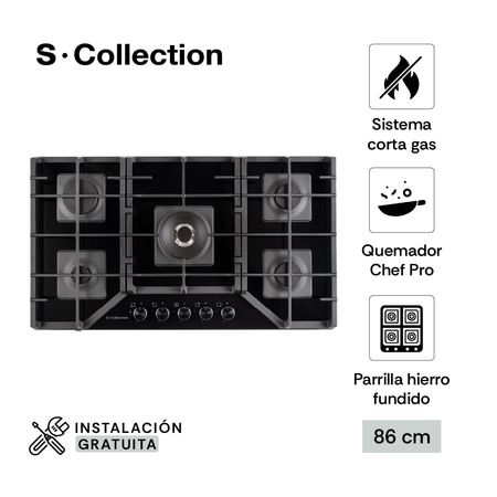 Cocina Encimera 90cm S-Collection SOLCO067 Vidrio Templado a Gas