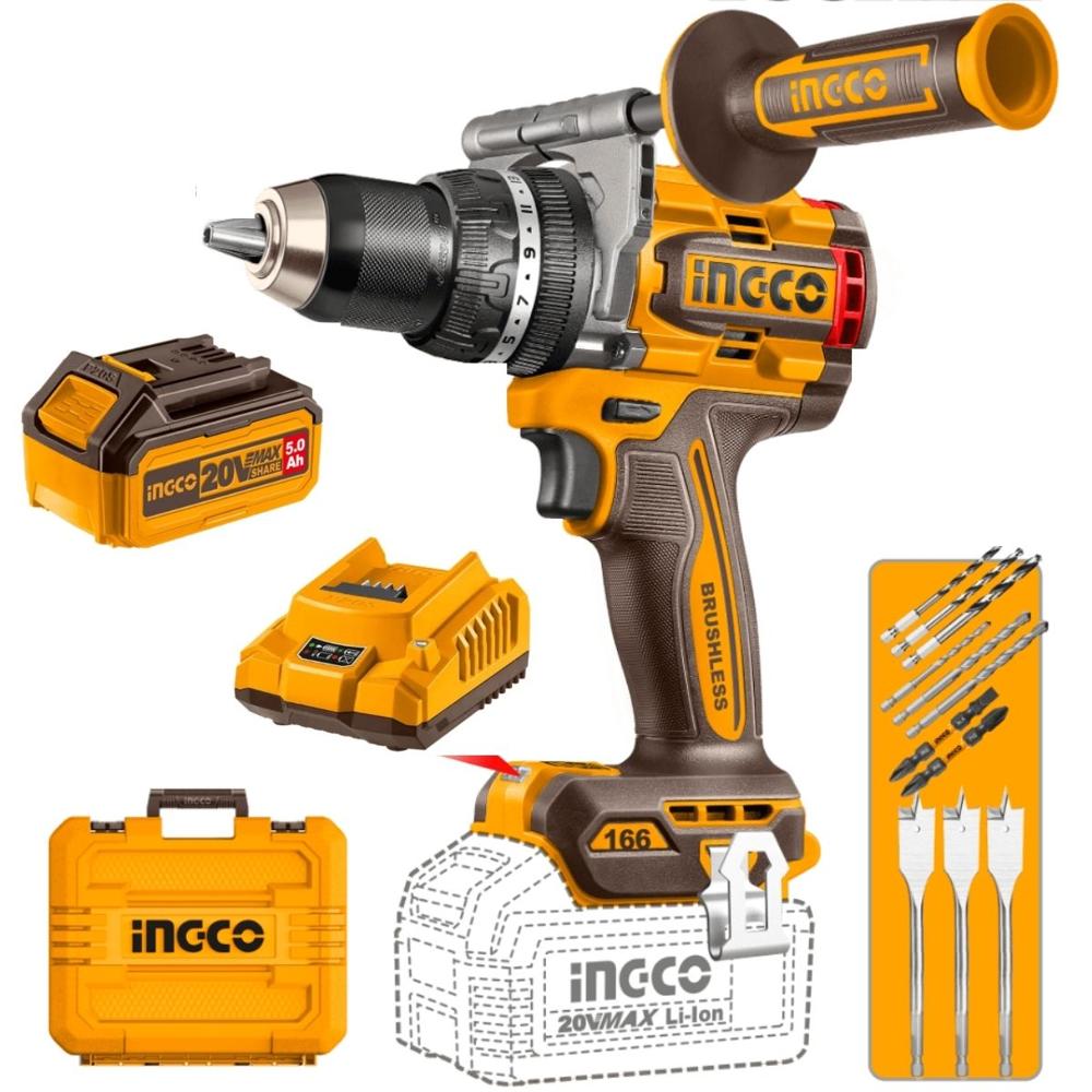 Taladro Percutor Ingco Cidli201668 20V Brushless 166Nm