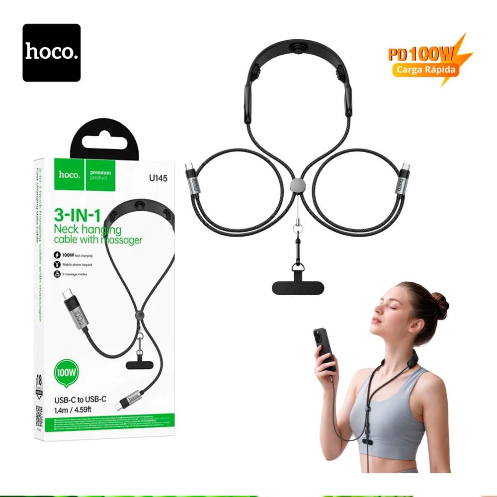 Cable Hoco U145 Tipo C Carga Rápida 100w Con Masajeador 1.4m