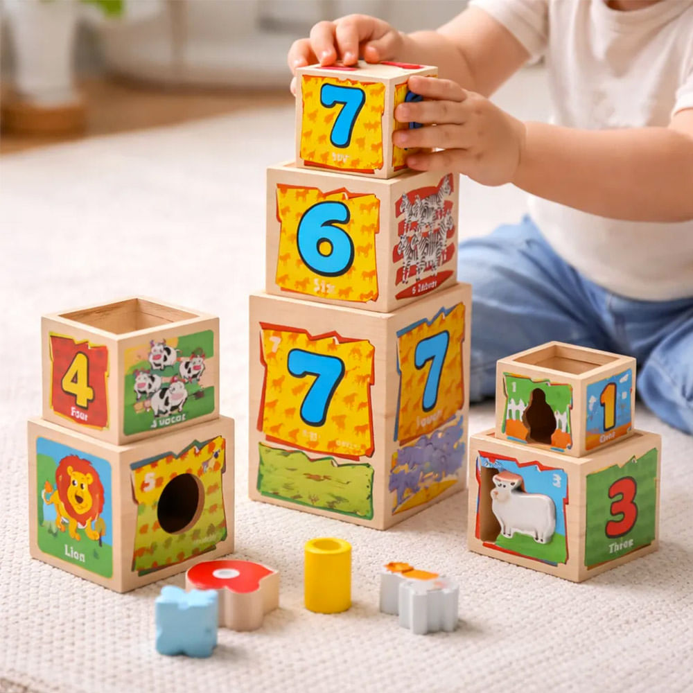 Set Cubos Apilables con Encaje del 1 al 8 con Animales