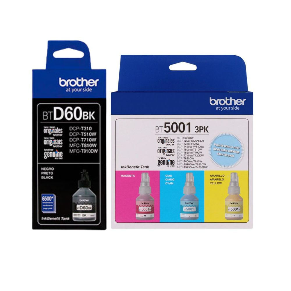TINTAS BROTHER BTD60BK  BT5001C  BT5001M  BT5001Y KIT COMPLETO