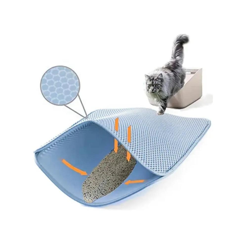 Alfombra para arenero de gato con rejilla doble capa celeste