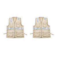 PACK X 2 UND CHALECO DE DRIL MULTIBOLSILLO ALTA VISIBILIDAD COLOR BEIGE TALLA S