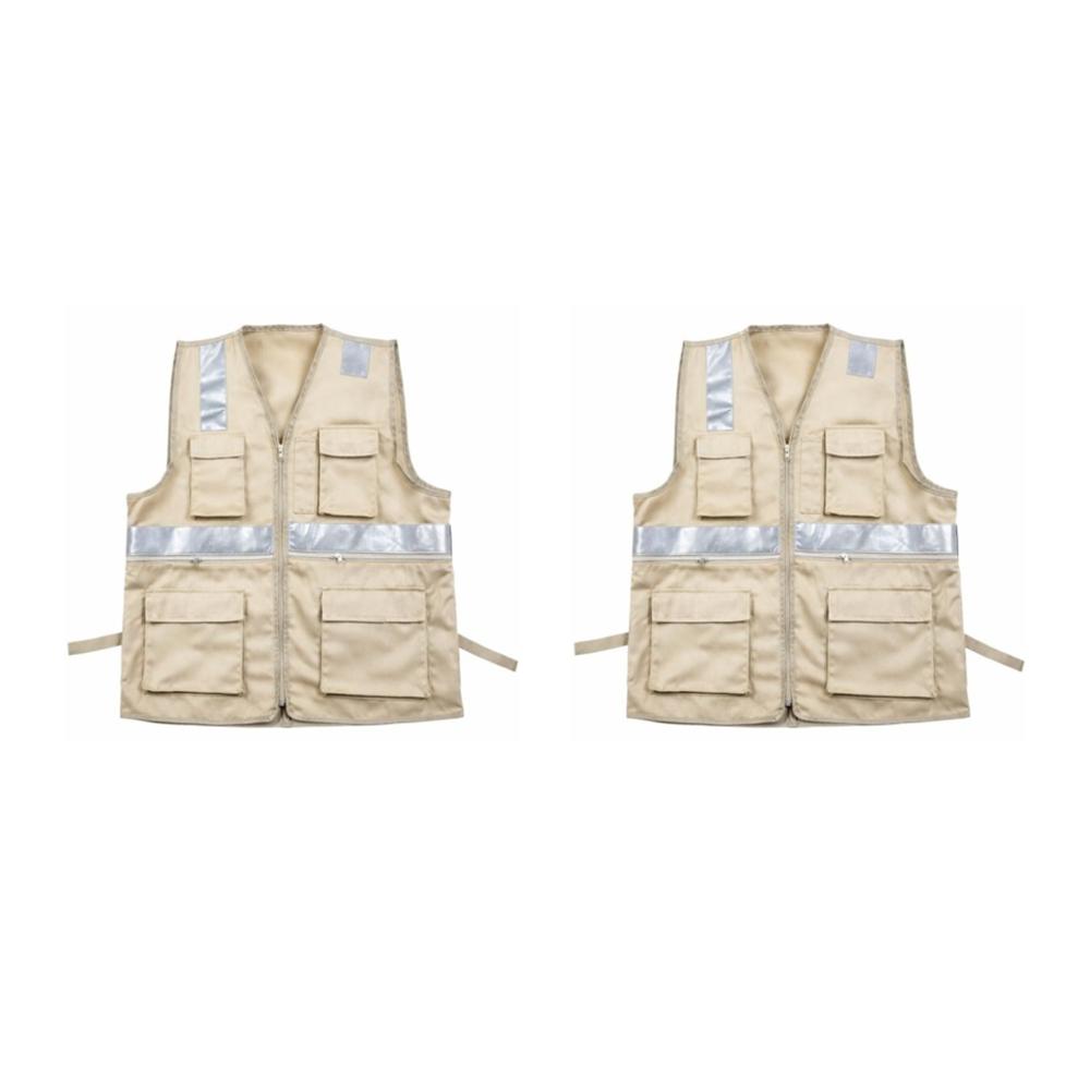 PACK X 2 UND CHALECO DE DRIL MULTIBOLSILLO ALTA VISIBILIDAD COLOR BEIGE TALLA S