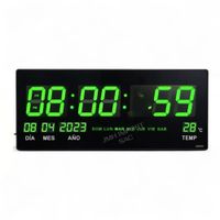 Reloj Digital Grande LED Verde 46x22cm Hora Fecha y Temperatura