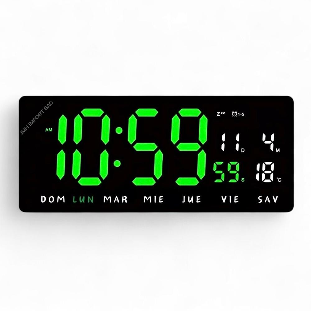 Reloj Digital de Pared LED 36x16cm  Hora Fecha y Temperatura