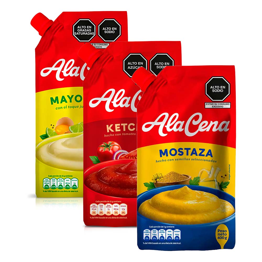 Pack Mostaza ALACENA Doypack 400g + Ketchup ALACENA Doypack 380g + Mayonesa ALACENA Doypack 475g