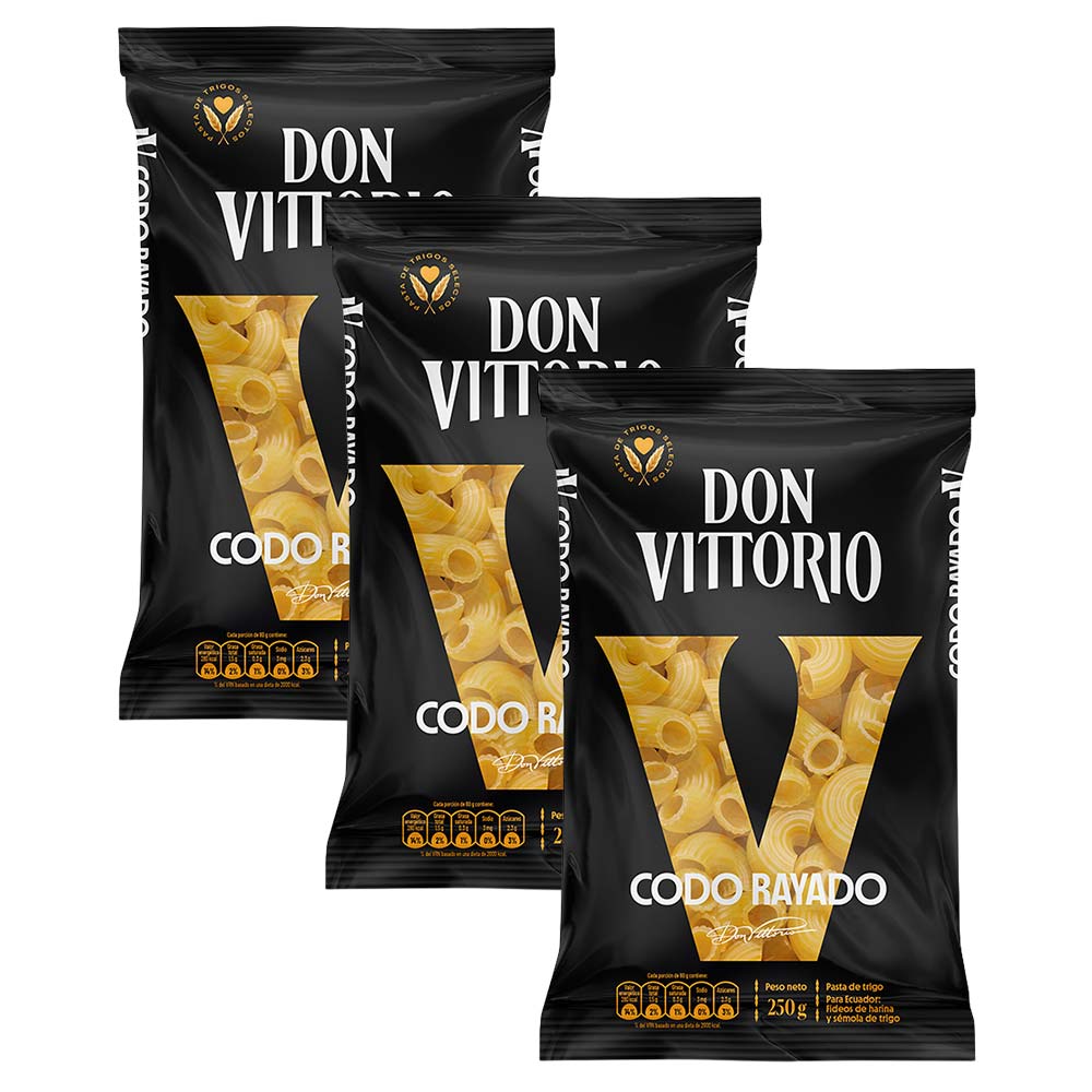Pack Fideos Codo Rayado DON VITTORIO Bolsa 250g Paquete 3un