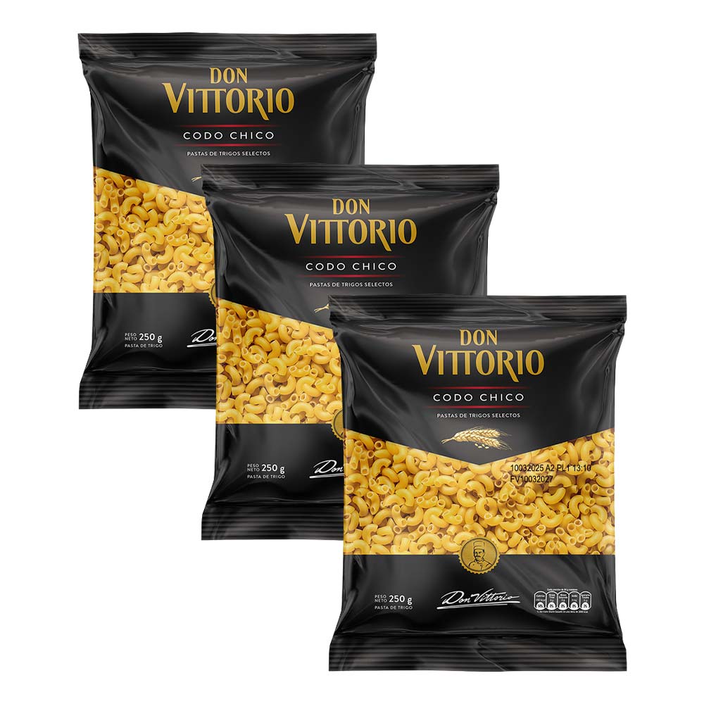 Pack Fideos Codo Chico DON VITTORIO Bolsa 250g Paquete 3un