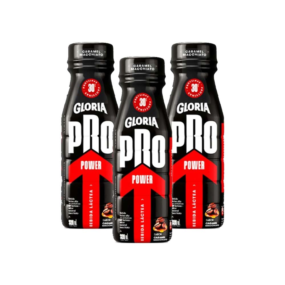 Pack Bebida Láctea GLORIA Pro Power Caramel Macchiato Botella 320ml Paquete 3un
