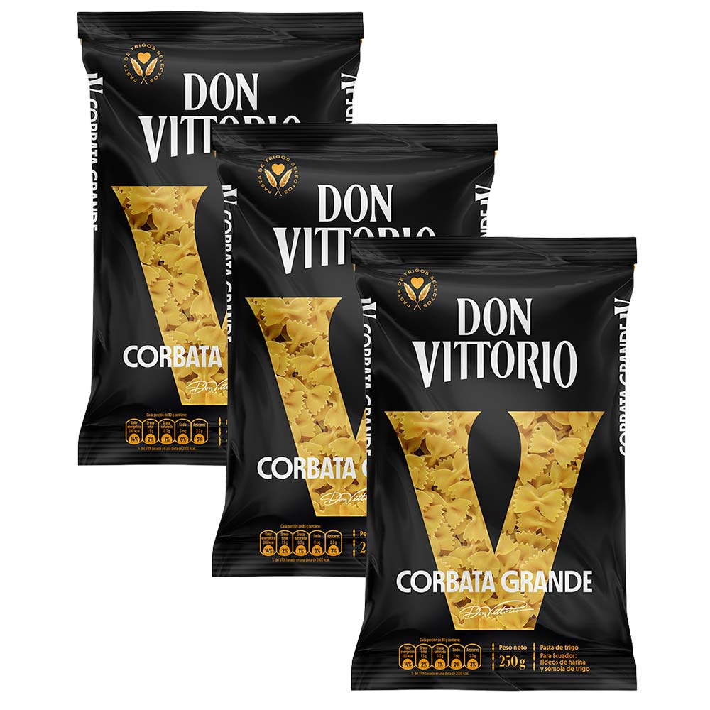 Pack Fideos Corbata Grande DON VITTORIO Bolsa 250g Paquete 3un
