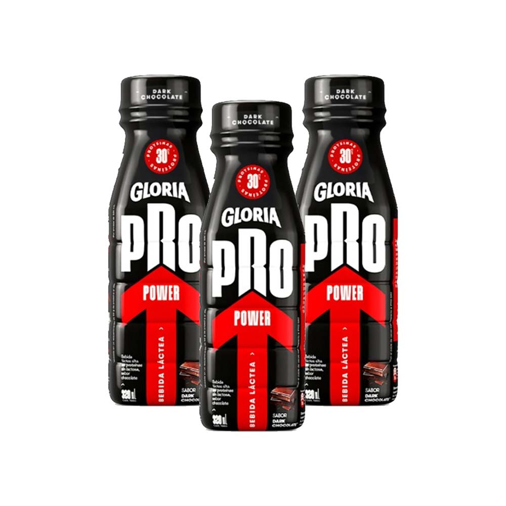 Pack Bebida Láctea GLORIA Pro Power Dark Chocolate Botella 320ml Paquete 3un