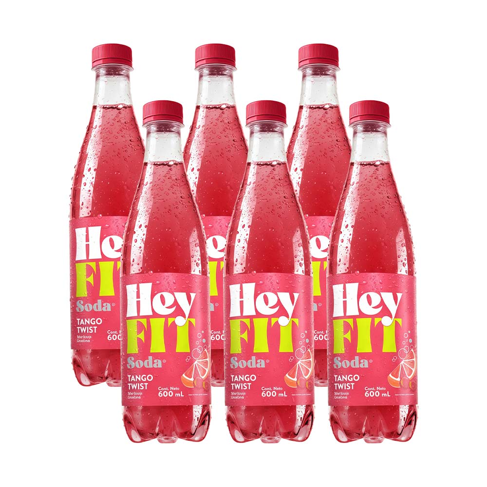 Pack Gaseosa HEY FIT Soda Tango Twist Botella 600ml Paquete 6un