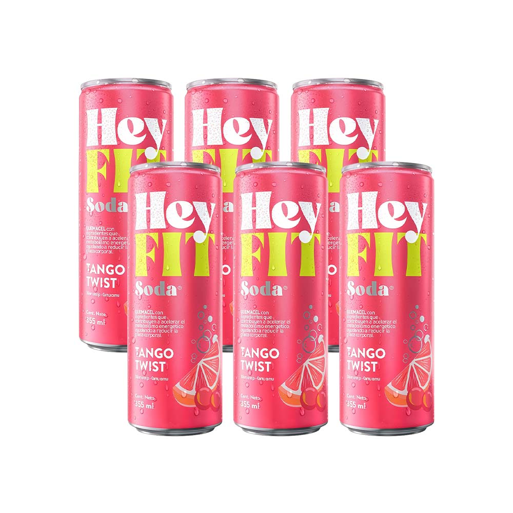 Pack Gaseosa HEY FIT Soda Tango Twist Lata 355ml Paquete 6un
