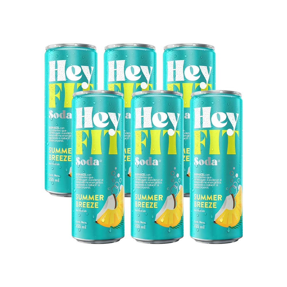 Pack Gaseosa HEY FIT Soda Summer Breeze Lata 355ml Paquete 6un