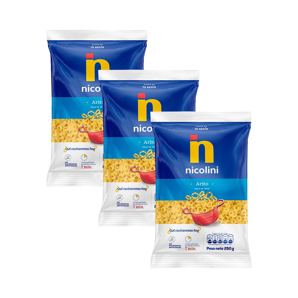 Pack Fideos NICOLINI Arito Bolsa 250g Paquete 3un