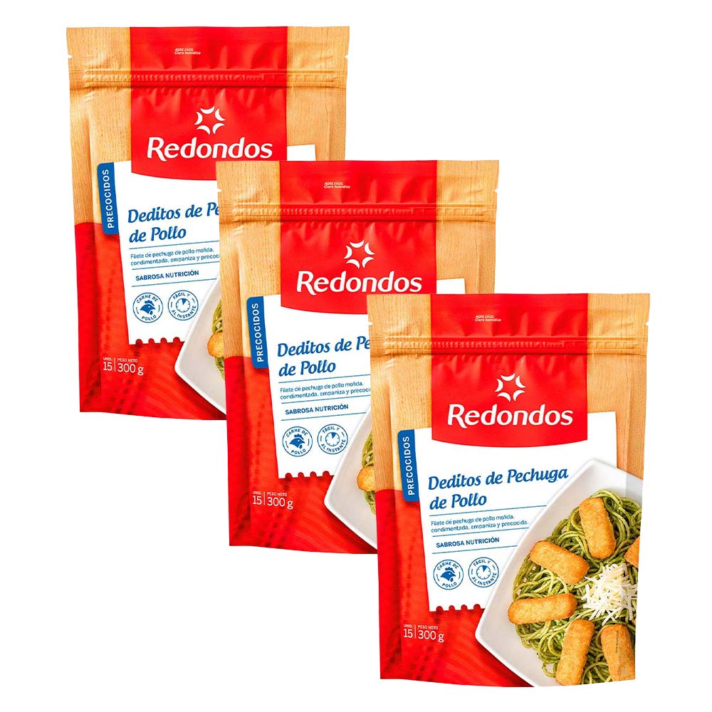 Pack Deditos de Pechuga de Pollo REDONDOS Bolsa 300g Paquete 3un