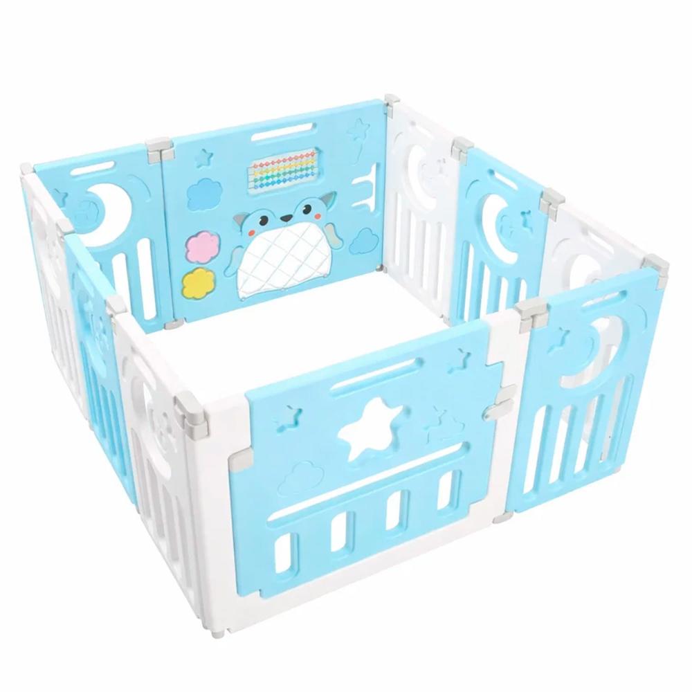 Corral Plegable Bebé 10 Piezas con Juegos y Puerta Celeste