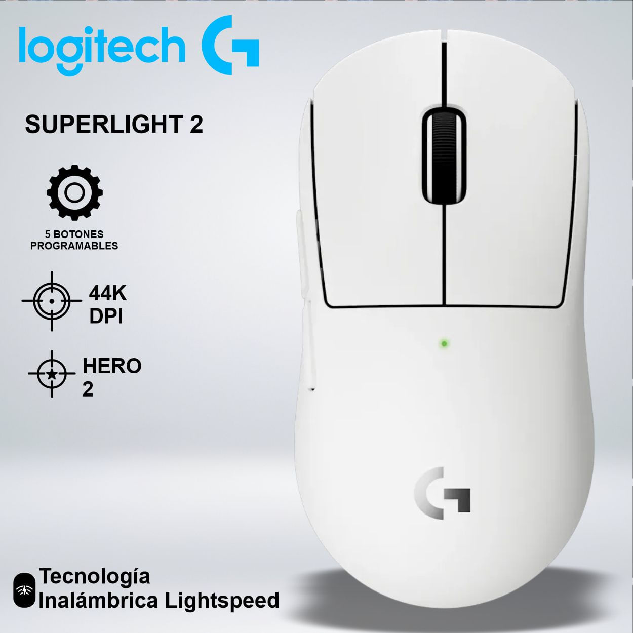 MOUSE GAMER G PRO X SUPERLIGHT 2 SENSOR HERO2 44K DPI 5BOTONES LIGHTSPEED