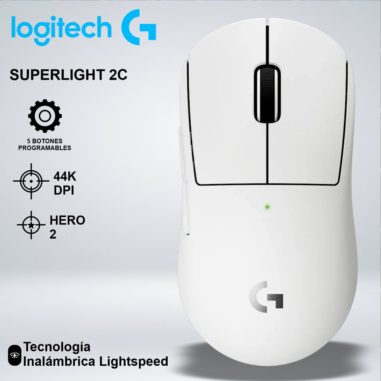 MOUSE GAMER G PRO X SUPERLIGHT 2C HERO 2 LIGHTSPEED 44K DPI 5botones 95hrs 51gr BLANCO
