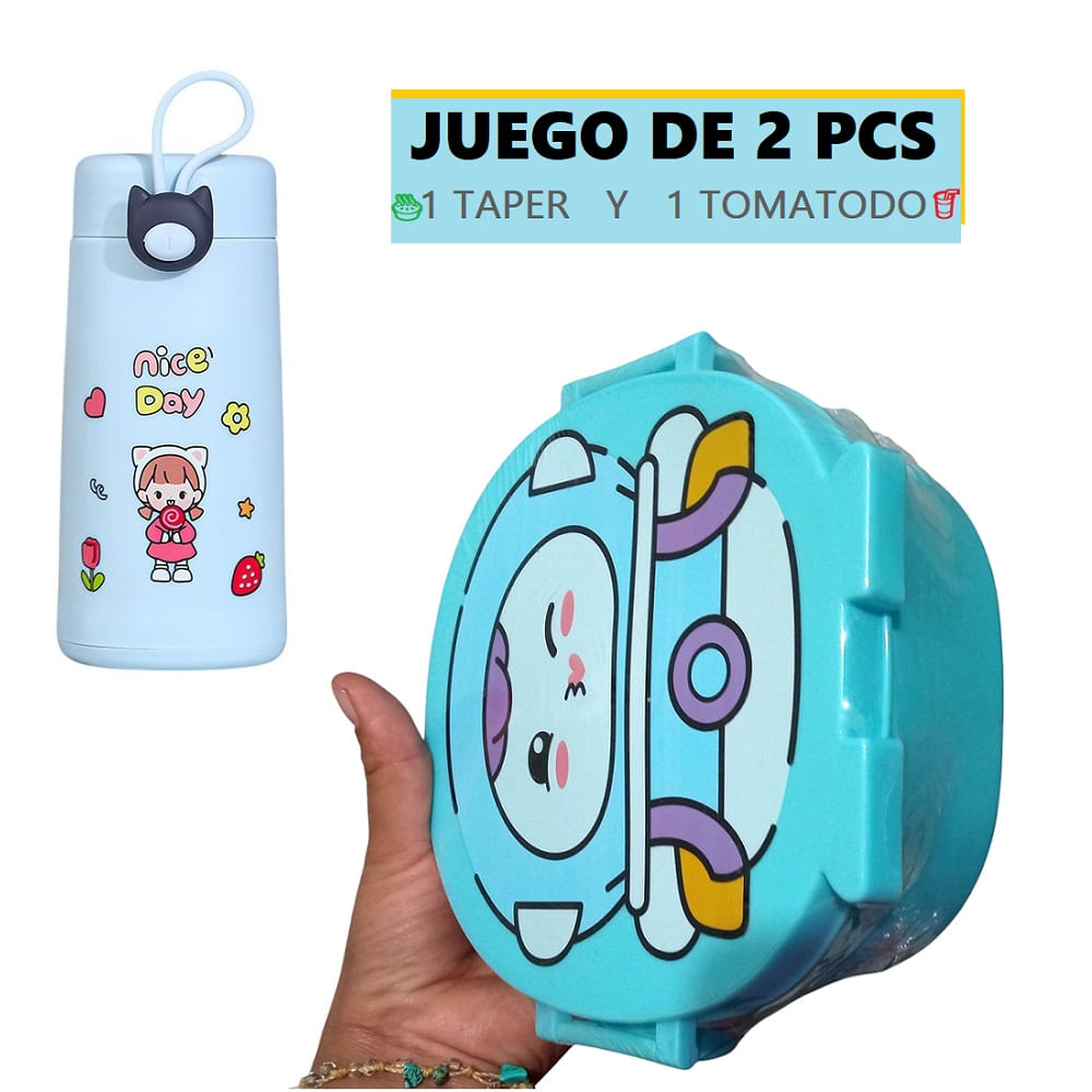 Set de 1 Tomatodo Botella de 300ml y 1 Taper de 3 Compartimentos