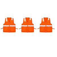 PACK X 3 UND CHALECO DE DRIL MULTIBOLSILLO ALTA VISIBILIDAD COLOR NARANJA TALLA M