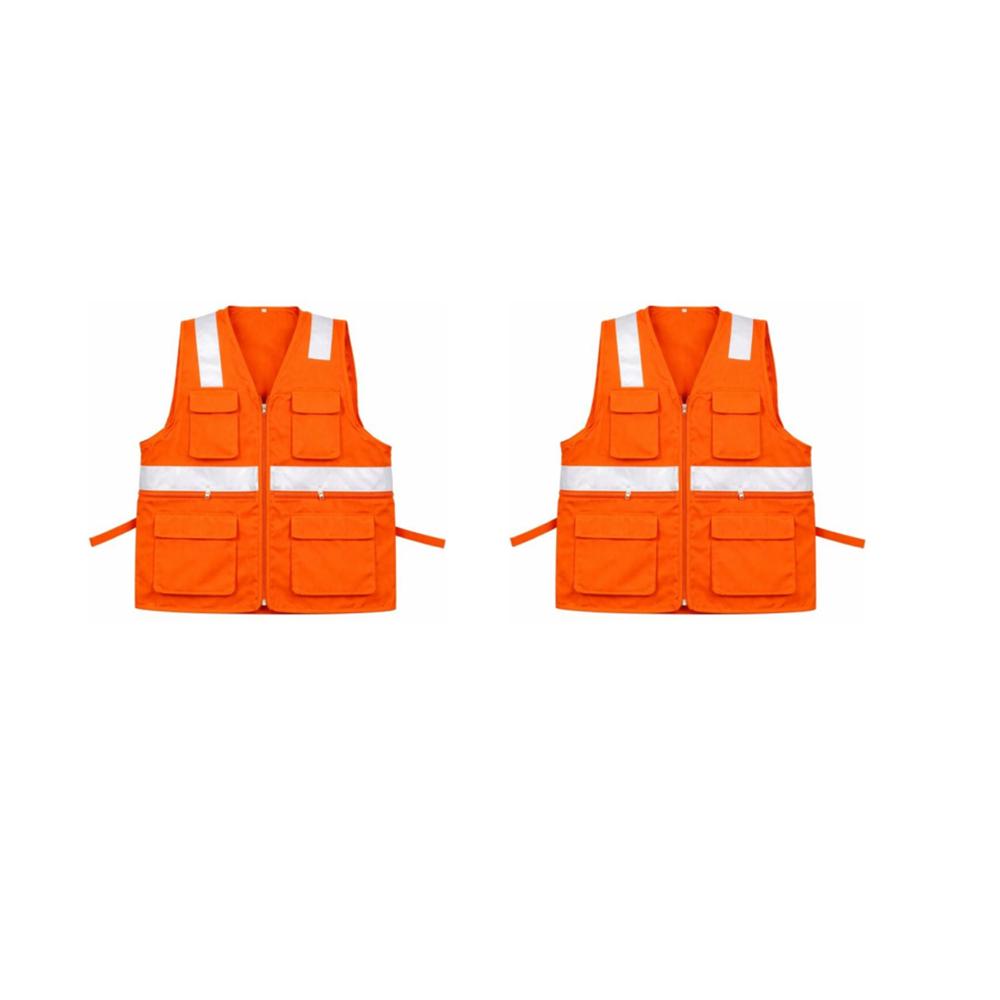 PACK X 2 UND CHALECO DE DRIL MULTIBOLSILLO ALTA VISIBILIDAD COLOR NARANJA TALLA S