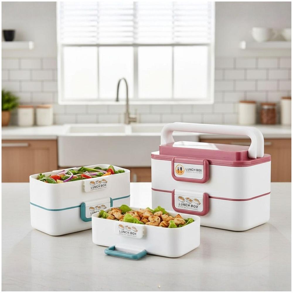 Lonchera Táper para Alimentos Comida Portátil de 2 Niveles Cierre Seguro
