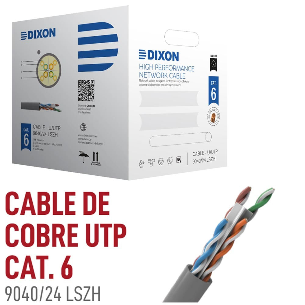 Rollo Cable de Cobre Cat 6 DIXON 9040-24 LSZH 24 AWG PVC 305 M