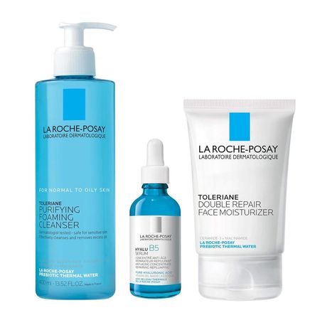 SET LA ROCHE-POSAY TOLERIANE LIMPIADOR 400 ML + TOLERAINE DOUBLE REPAIR 100 ML+ HYALU B5 SÉRUM 30 ML